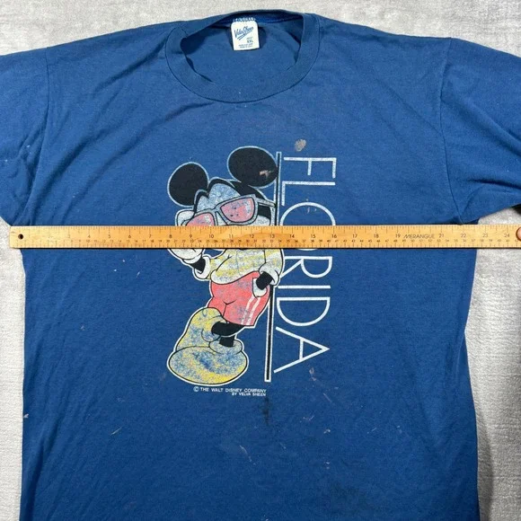 Mickey Mouse Shirt Mens 2XL Blue Florida Vintage 80s Distressed Velva Sheen - Picture 11 of 12